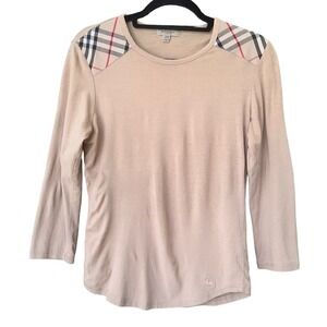 Burberry Beige Plaid Accent Blouse